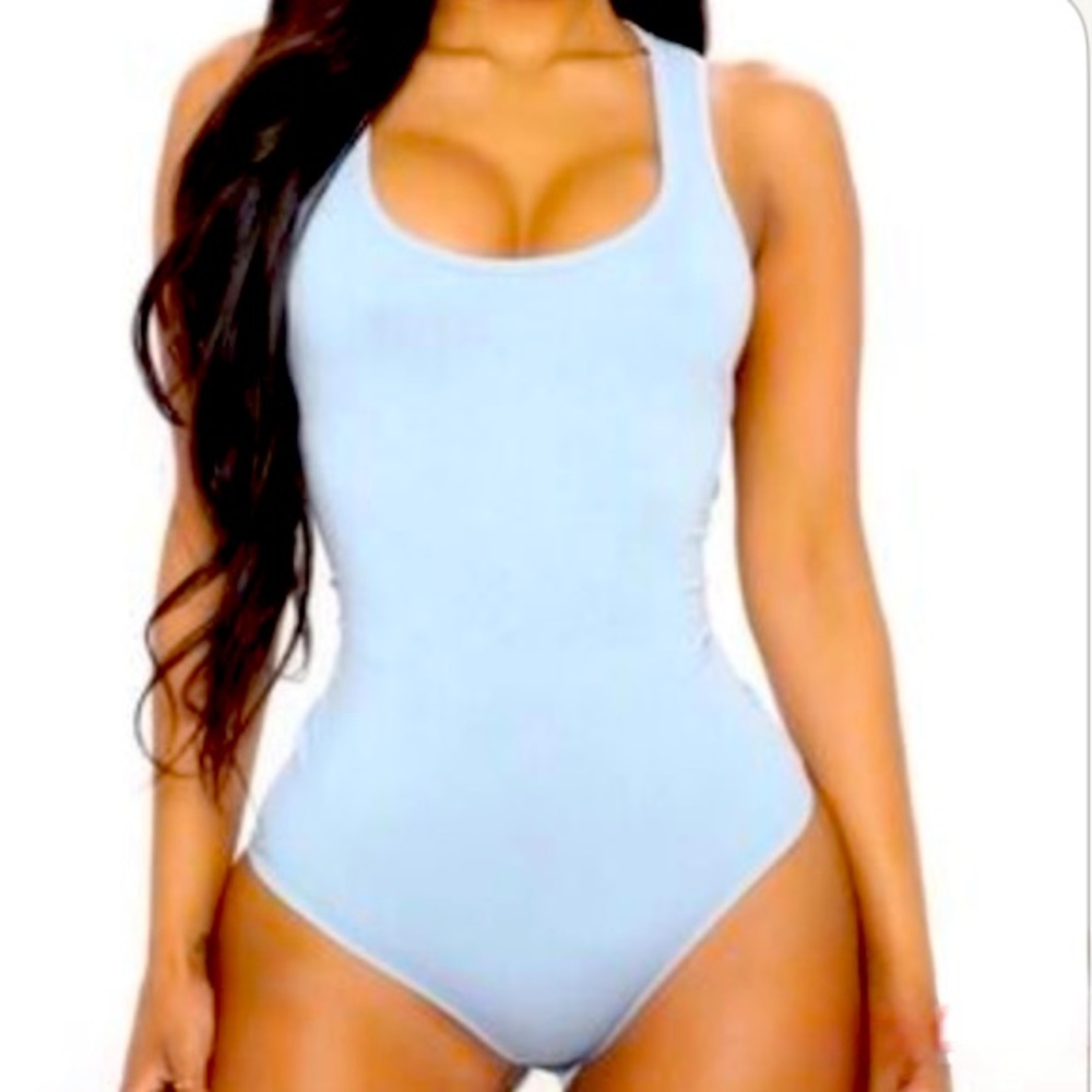 Fashion Nova Divine Basic Tank Bodysuit in Light Blue, snap bottom, Size 3X, NEW